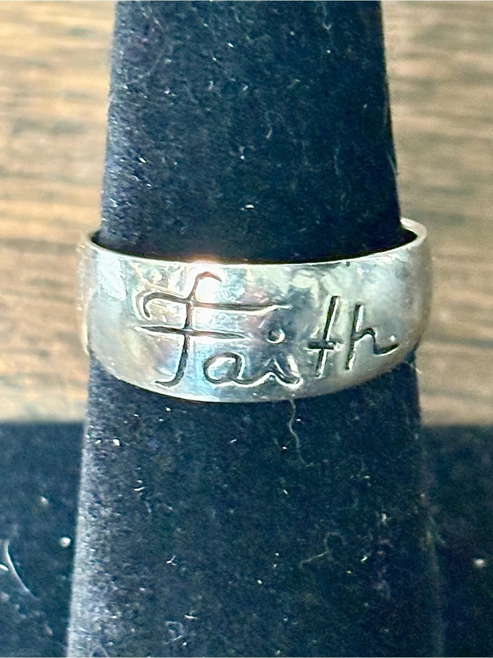 Faith Engraved Silver Tone Women's Ring